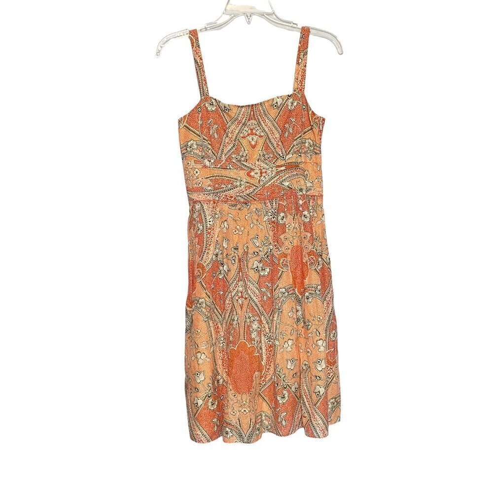 Ann Taylor Silk Cotton Blend Orange Paisley Fit & Flare Dress Women Size 2P